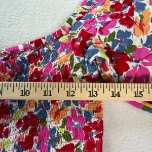 Roxy Womens Floral Smocked Puff Off Shoulder Sleeve Romper Pink Size Large thumbnail 4
