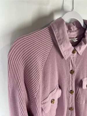 J.Jill Waffle‎ Knit Button Down Shirt Pink Cotton Shacket XL thumbnail 4