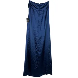 NWT Lulus Memorable Entrance Strapless Satin Pleated Maxi Dress L Dark Blue thumbnail 13