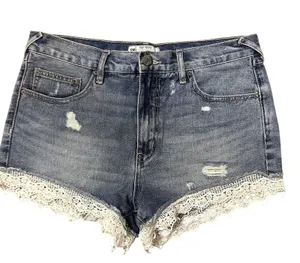 Free People Jean Shorts Denim Lace Hem Size 29 Distressed Festival Boho Country thumbnail 1