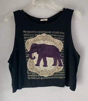 Bear Dance Cropped Black Muscle Tee Purple Elephant Graphic thumbnail 1