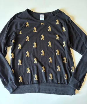 Disney Women’s Black Gold all over print Mickey Mouse crewneck Sweater Size XL thumbnail 1
