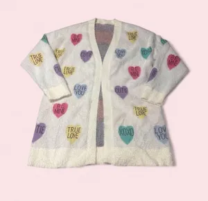 White Heart Print Open-Front Cardigan Sweater thumbnail 1
