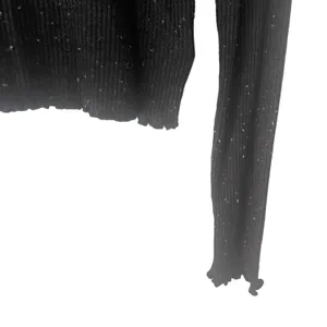 American Eagle Women's Size Large Black‎ Speckled Lettuce Edge Cropped Top thumbnail 5