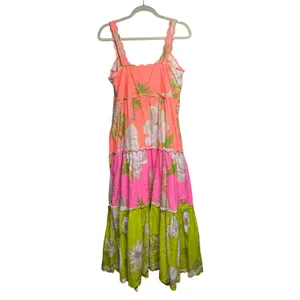 Farm Rio Neon Tiered Garden Midi Dress Sz. L thumbnail 4