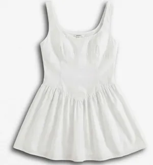 VergeGirl White Cotton Mini Dress Scoop Neck Smocked Back Fit Flare Sleeveless S thumbnail 1