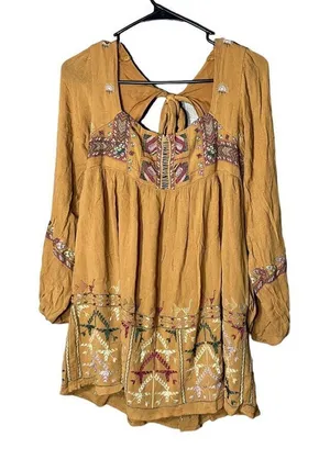 Free People‎ Women’s Rhiannon Orange Embroidered Dress Size XS thumbnail 1