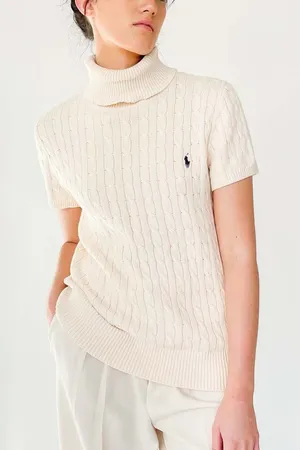 Y2K Ralph Lauren Cream Cable Knit Short Sleeve Turtleneck thumbnail 1