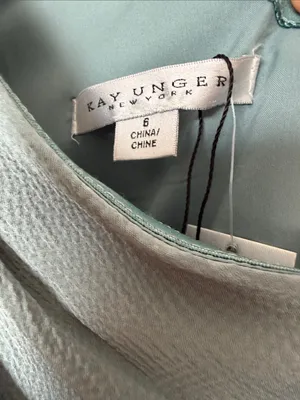 Kay Unger Sage Green One Shoulder Draped Satin Midi Cocktail Dress 6 NWT thumbnail 3