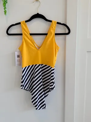 Cupshe Yellow and Black-White Striped One-Piece Swimsuit thumbnail 4