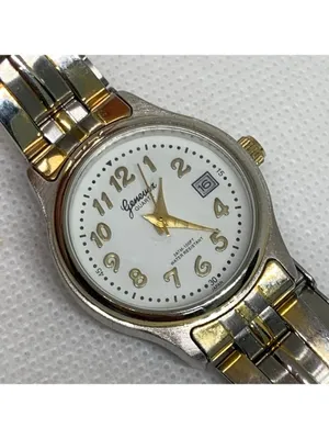 Genevex women date watch quartz gold silver tone 26mm round up to 7.5” running thumbnail 2