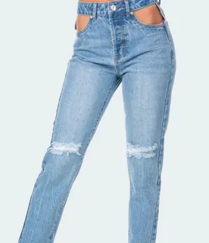 edikted pocketless mom jeans Distressed Button Fly Size Medium thumbnail 1