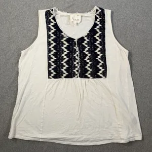 Two by Vince Camuto Women's XL White Lace Zigzag Pom Pom Trim Tank Top thumbnail 1