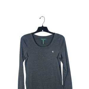 Lauren Ralph Lauren Women’s Dark Gray Scoop Neck Long Sleeve LRL Logo Top M thumbnail 2