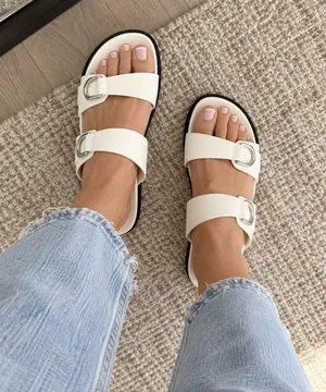 ABERCROMBIE & FITCH Double-Strap Hardware Sandals in Cream Size 8 thumbnail 1