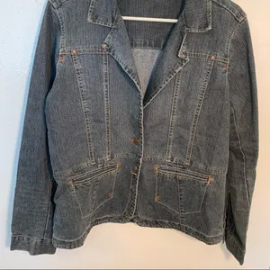 Bill Blass Jeans Women's Sz Medium Jean Jacket Dark Wash Snap Up Pockets Stretch thumbnail 4