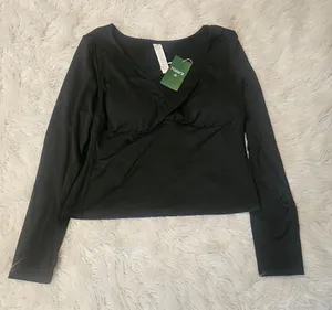 HALARA Black Long Sleeve Wrap-Front Top thumbnail 1