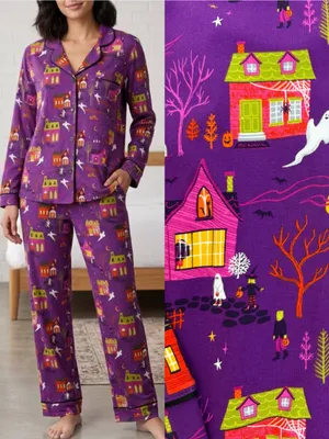 BedHead PJs Spooky Town Halloween Classic Stretch Jersey Pajama Set Full Length thumbnail 2