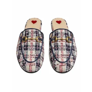 Gucci Princetown Tweed Mules Horsebit Gardenia Ink Blue Size 36.5 thumbnail 4