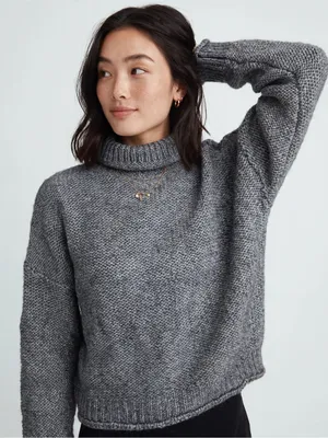 Anthropologie XS Gray Chunky Knit Turtleneck Sweater Oversized Cozy Minimalist thumbnail 1