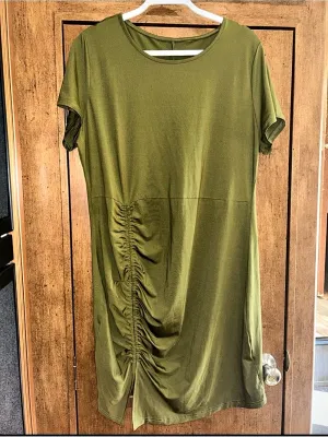 SHEIN Curve Short Sleeve Dress With Drawstring Waist, High Slit Hem Ruched 2X thumbnail 5