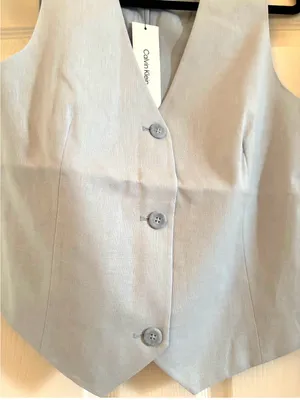 New Calvin Klein Linen Blend Button Front Vest-S thumbnail 3