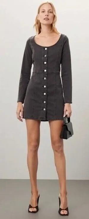 Levi's RTR Veda Denim Dress Charcoal Mini LBD Button Down Chrome Sz XS Jean gray thumbnail 1