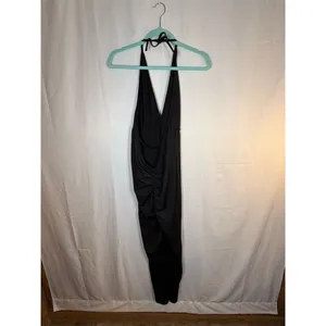 Womens Black Halter Jumpsuit S Deep V Open Back Ruched Straight Leg 28 unbranded thumbnail 9