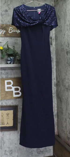 Vince Camuto Womens Crepe Trumpet Sequin-Cape Dress Gown VC2M3344 Navy Blue 2 thumbnail 1