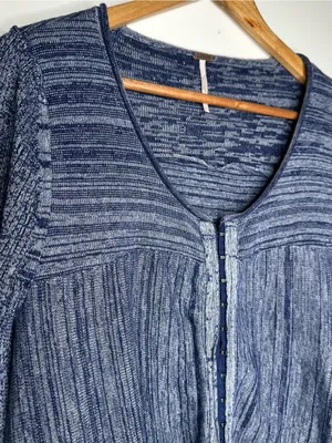 Free People Blue Asymmetrical Hook & Eye Cardigan Sweater Large thumbnail 7