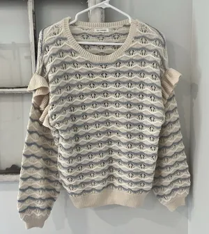 Blu Pepper The Rexford Ruffle‎ Open Knit Sweater Size Small thumbnail 1