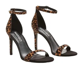 NWT Mango MNG Leopard Pony Hair Ankle Strap Stiletto Sandals Heels thumbnail 1