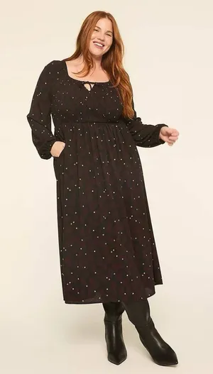 Lane Bryant NWT Smocked-Bodice Tie-Neck Maxi Dress Sz 18/20 Paisley thumbnail 1