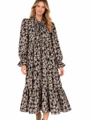 Never Fully Dressed Floral Tie Neck Tiered Loose Fit Midi Maxi Dress Size 4 thumbnail 11