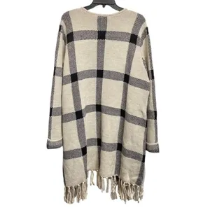 Adrienne Vittadini 3X Open Fringe Cardigan Long Sleeve Oatmeal Duster Sweater‎ thumbnail 4
