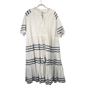 Ivy City Co Santorini White Blue Embroidered Tiered Maxi Dress Boho Womens 2x? thumbnail 2