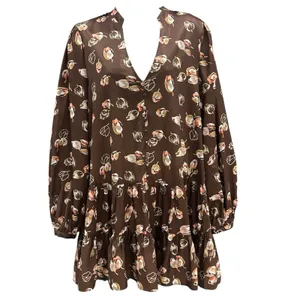 Threads & States Brown Floral Mini Dress Tunic Boho Women's Size‎ Medium M thumbnail 2