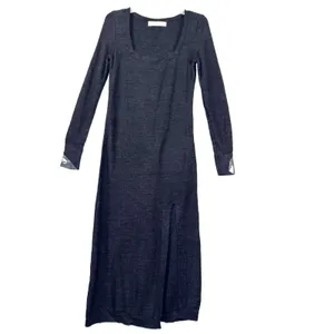 Free People FP Beach Maxi Dress Medium Black Knit Long Sleeve Side Slit Scoop Ne thumbnail 2