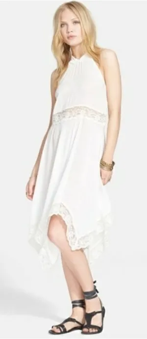 Free People Go Lightly White Handkerchief Hem High Neck Sleeveless Midi Dress thumbnail 1