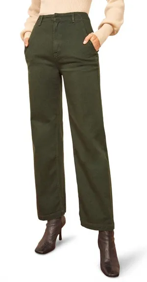 Reformation Lani Work Pant in Forest Green thumbnail 1