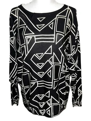 Ralph Lauren Boatneck Top Black & White Geometrical Design Size M thumbnail 1
