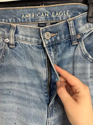 American Eagle Strigid Curvy Embellished Bling Super High Waist Baggy Straight Jeans sz 10L thumbnail 7