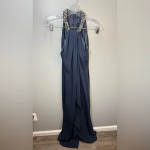 Carmen Marc Valvo Women’s Beaded Toga Navy Maxi Dress‎ Size 4 thumbnail 2