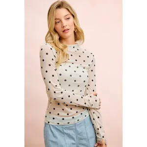 BiBi High Neck Line Polka Dots Mesh Top With Thumb Open - XLarge thumbnail 13