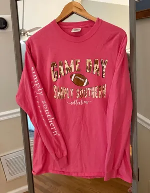 Simply Southern Pink Brown Long Sleeve Tee Medium thumbnail 1