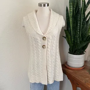 Vintage Cable‎ Knit Sweater Vest Shawl Collar Wool Blend Large thumbnail 8