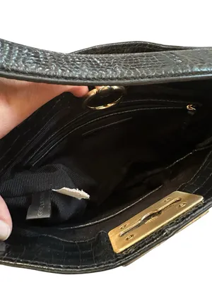 Vintage Ann Taylor Black Croc Embossed Leather Shoulder Bag Brass Hardware 90s thumbnail 4