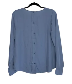 Maurices Delton Blouse Solid Light Blue Button Back Long Sleeve thumbnail 1