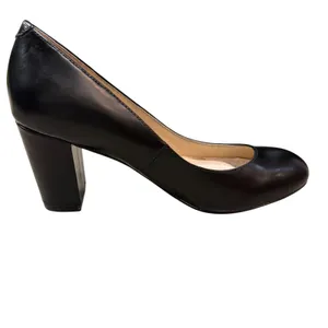 Lands End Pumps Size 7.5B Black Leather 3" Block Heel Neutral Classic Minimalist thumbnail 4