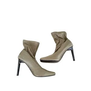 Topshop Olive Green Plissé Square Toe Sock Ankle Boots Stiletto Heel Size‎ 6.5US thumbnail 2